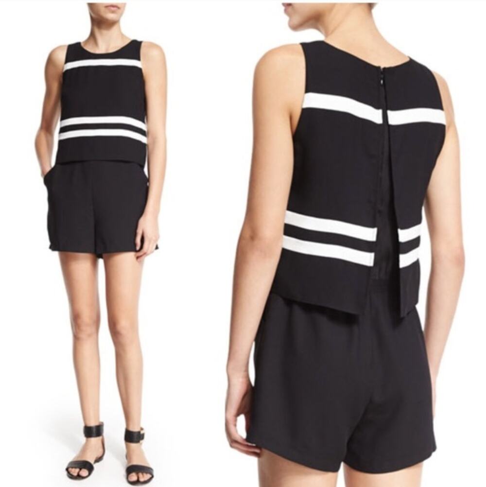 PARKER Black Amor Two Tone Sleeveless Romper One-Piece Outfit Pockets S Small
